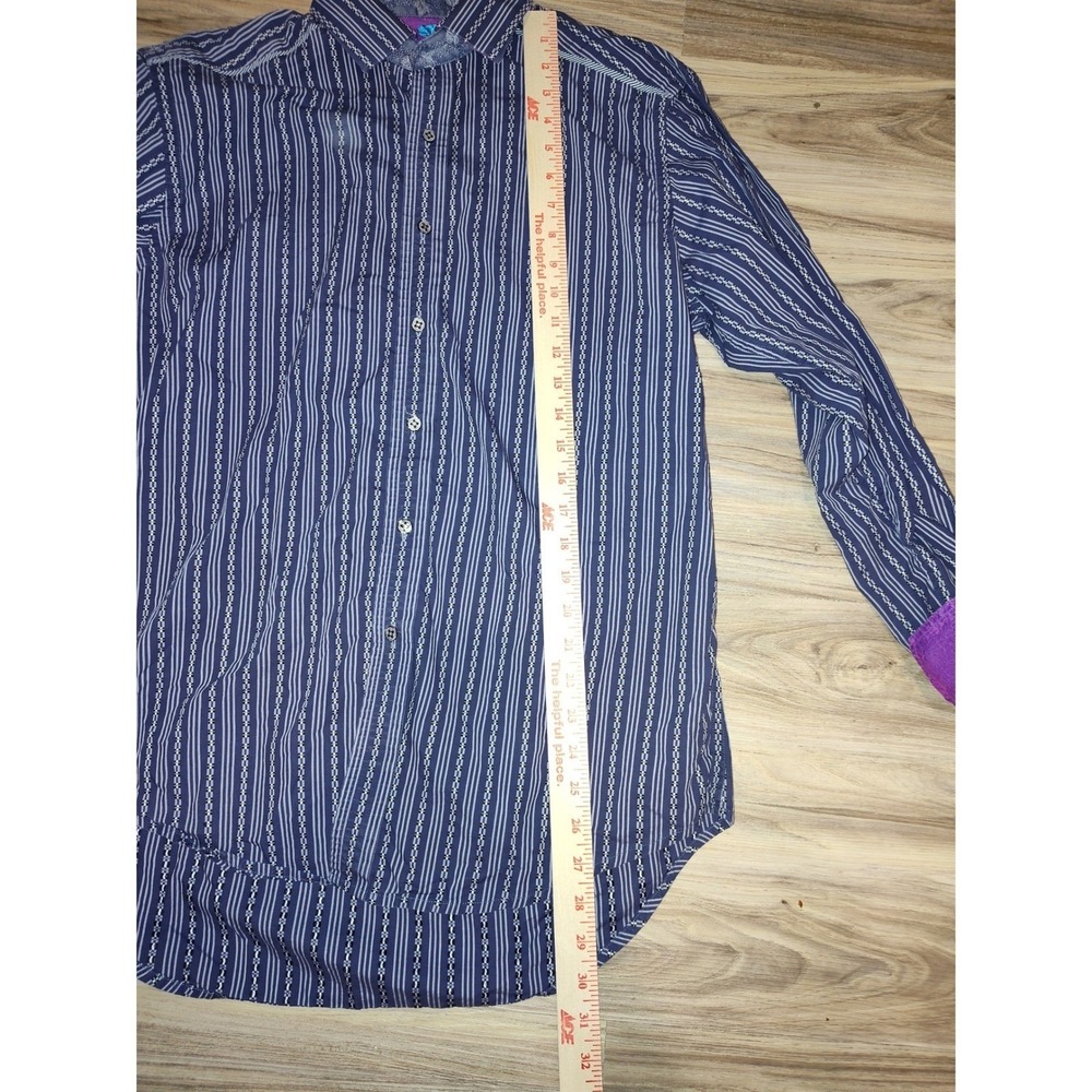 Robert Graham Mens Blue White Striped Button Down Shirt Purple Cuffs Size XL - Picture 8 of 12